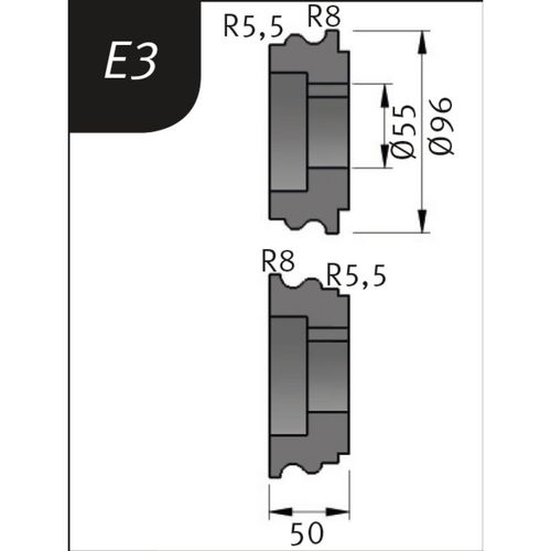 Productimage for Typ E3, Ø 96 x 55 x 50 mm, R 5.5+8 / 8+5.5 mm