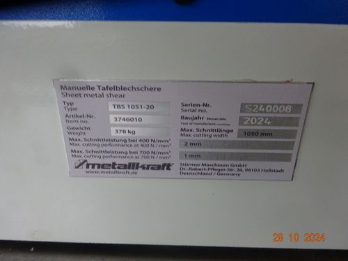 Productimage for TBS 1051-20 manuelle Tafelblechschere